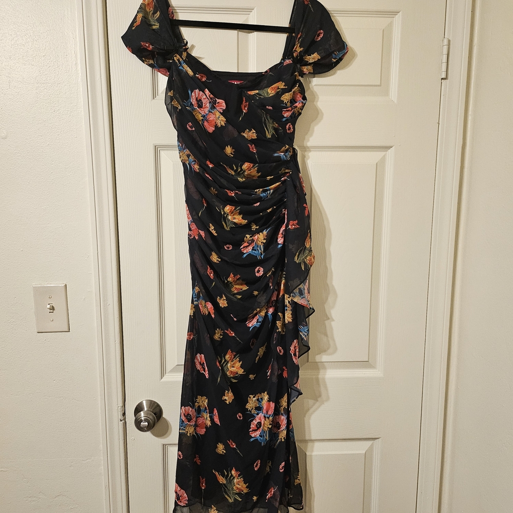 STAUD Black Maxi Dress with Floral Print